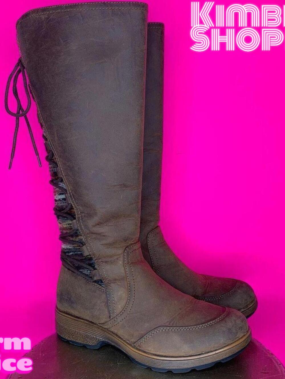 Bionico Epping Waterproof Brown Leather Lace-Up Detail Knee High Boots US 6